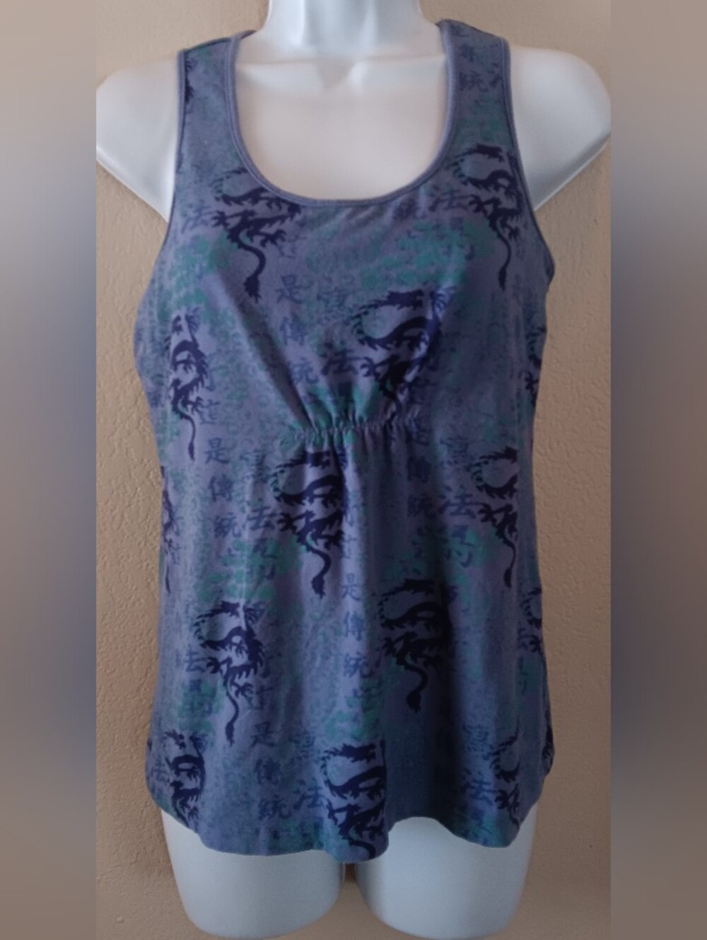 Dragons! Stretchy Tank Shelf Bra Purple Teal M Cotton Spandex